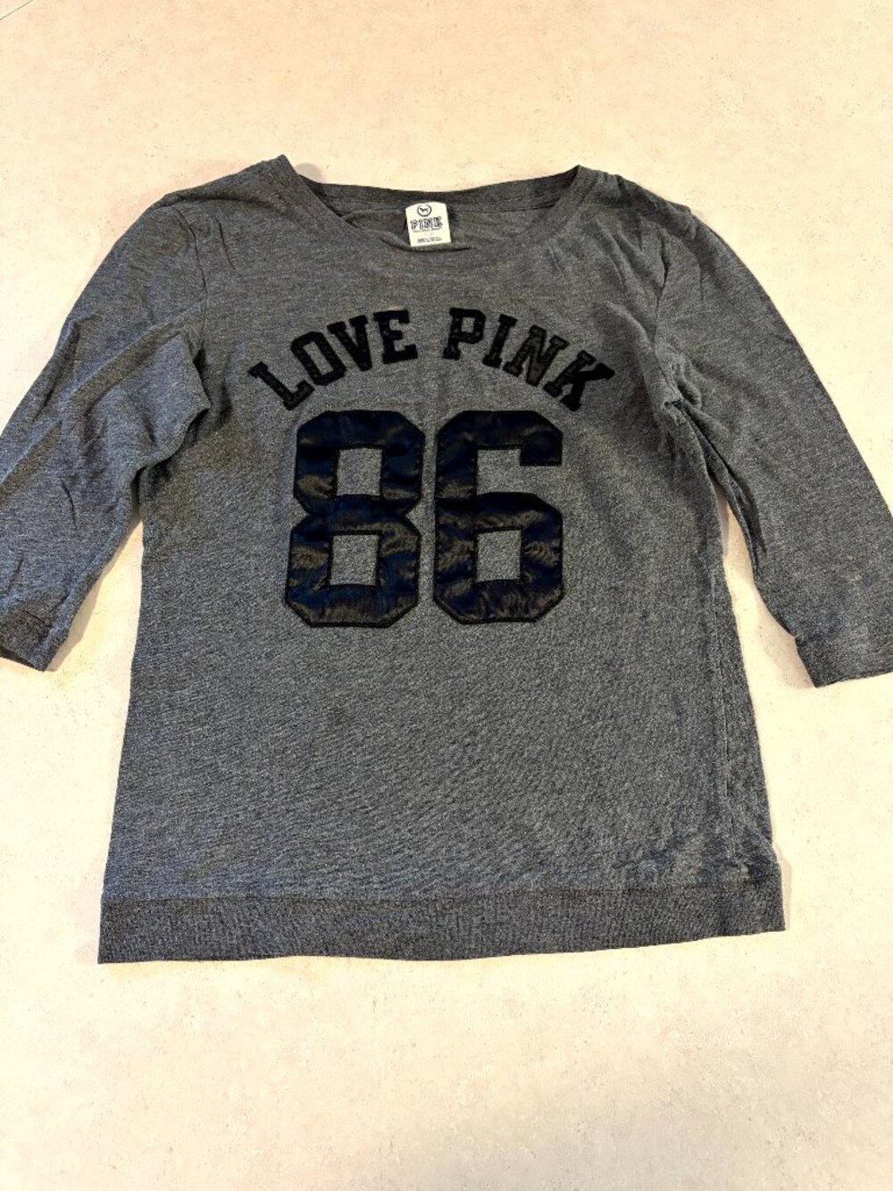 Victoria’s Secret LOVE PINK 3/4 Sleeve T-Shirt-Size S Black Grey